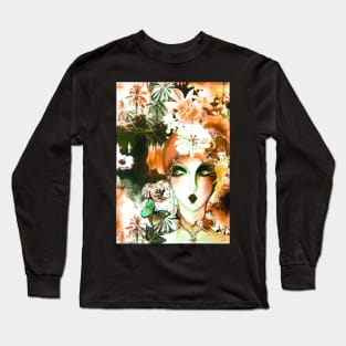 70s art collage deco fashion print autumn vibrant Long Sleeve T-Shirt